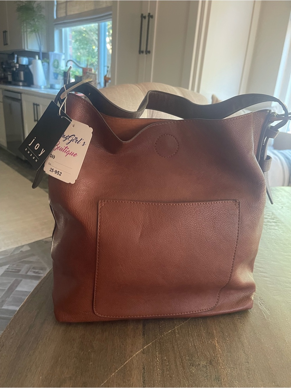 Joy Susan Brown Leather Messenger Bag with Front Pocket